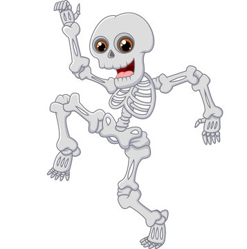 Skeleton walk and dance isolated on white background