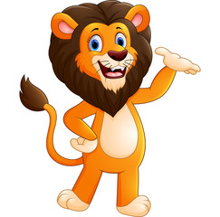 Naklejka premium Cute lion cartoon waving hand