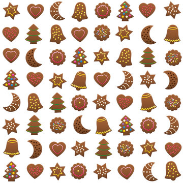 Gingerbread cookies xmas pattern - isolated vector illustration on white background.