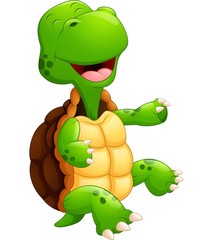 Cute green turtle cartoon laugh