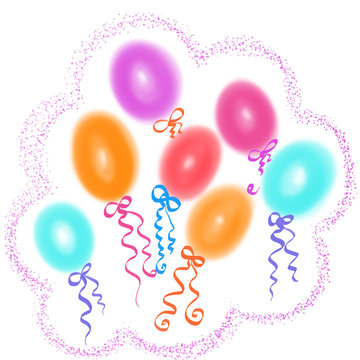 Colorful balloon for celebration party drawn by acrylic paint, watercolor and pencil