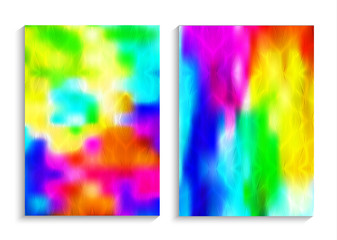 Blurred bright multicolor backgrounds. Cheerful festive design. Creative texture for book cover, flyers, brochures, posters. Business print template. Set patterns for creative design. Vector A4 size.