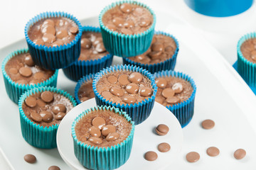 Homemade Chocolate Cheesecakes In Blue Paper Cases. Chocolate Ch