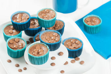 Homemade Chocolate Cheesecakes In Blue Paper Cases. Chocolate Ch