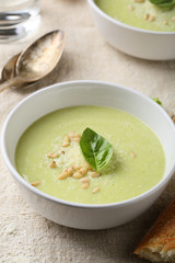 Puree soup in white bowl