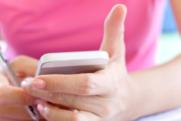 close up image of people using smart phone, communication 