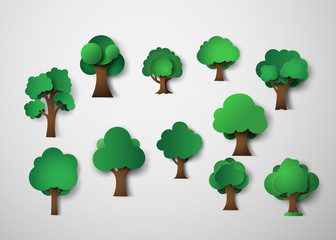 Cartoon Tree Icon Set for Eco and Nature Projects