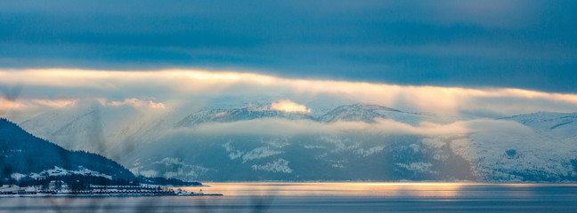 Sunset over fjord