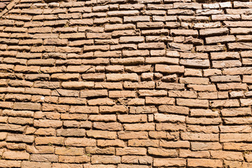 Old inlaid brick paving, Old  paving made of red bricks. Background concept. Architecture concept.