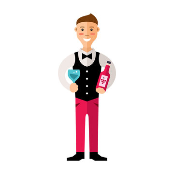 Vector professional Sommelier. Flat style colorful Cartoon illustration.