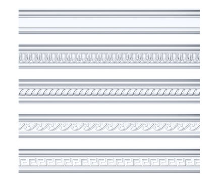 Collection of different classical cornices isolated on white, 3d rendering