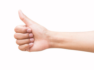 right hand a man show the good/like, commend sign. isolated on white background
