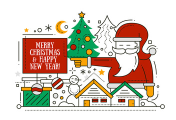 Merry Christmas and Happy New Year - line design card