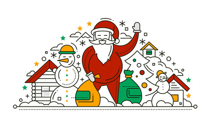 Merry Christmas and Happy New Year - line design card