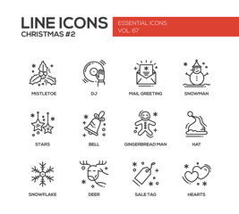 Christmas and New Year - simple line design icons set