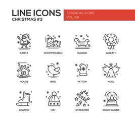 Christmas and New Year - simple line design icons set