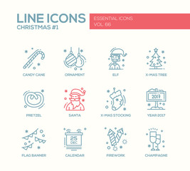 Christmas and New Year - simple line design icons set