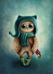 Owl with umbrella © Elena Schweitzer