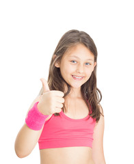 girl athlete shows thumb