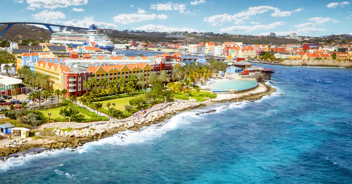 Aerial panorama of Willemstad town in Curacao