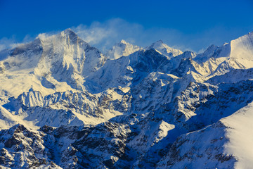 Amazing view of swiss famous moutains in beautiful winter snow.