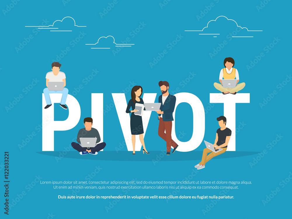 Poster project pivot concept illustration of business people working together as team. business colleagues 