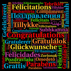 Congratulations in different languages word cloud 