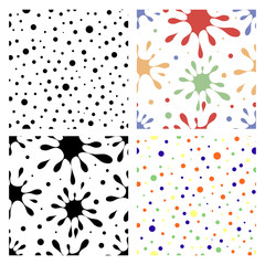 Set of seamless vector patterns with dots, colorful blots. Endless backgrounds. Graphic vector illustration.