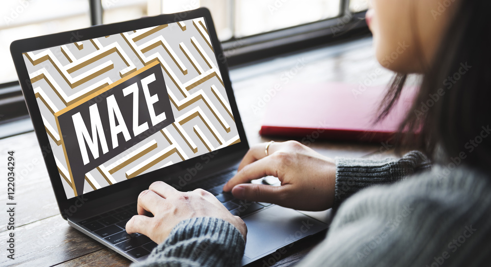 Poster maze challenge confusion direction exit path concept