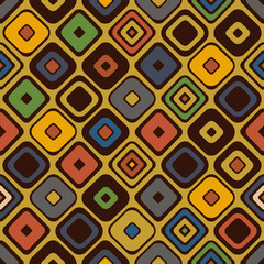 Seamless vector geometrical pattern. Endless brown background with hand drawn ornamental squares, rhombus. Graphic vector vintage illustration with ethnic motifs. Template for cover, fabric,wrapping.