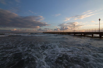 Fototapeta premium Storm on the Black Sea/ On the waterfront in the storm. The village of Vityazevo, Krasnodar region, Russia.