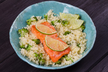 Salmon with Cous Cous, Broccoli and Lime