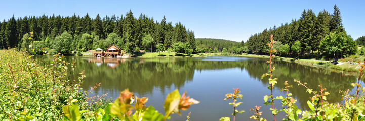 Fototapeta na wymiar Panoramafoto Ölschnitzsee im Frankenwald