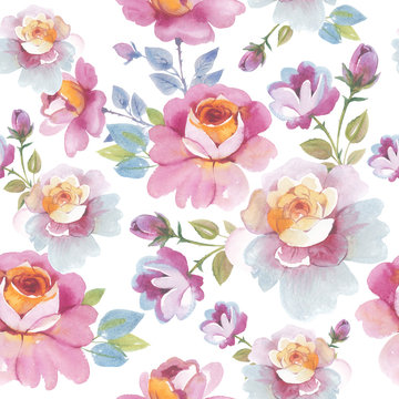 Wildflower rose flower pattern in a watercolor style isolated. Full name of the plant: rose, hulthemia, rosa. Aquarelle flower could be used for background, texture, pattern, frame or border.