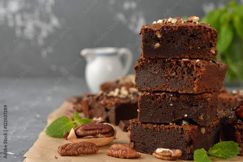 Wall mural chocolate brownies with nuts