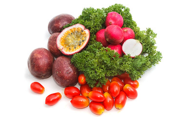 collection of fruits and vegetables on white background