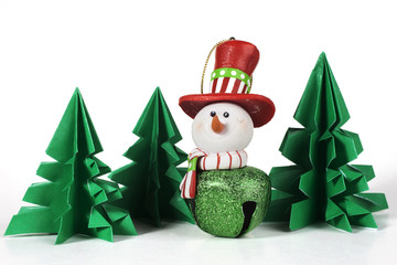 Snowman doll as christmas decoration isolated on white background