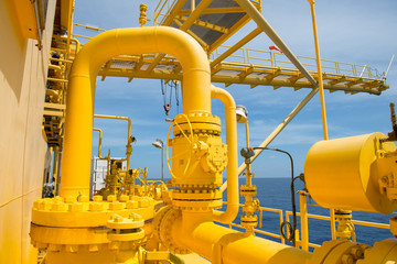 Pipeline production and valve for oil and gas production process, Pipeline construction on offshore platform, Wellhead platform offshore oil and gas industry.