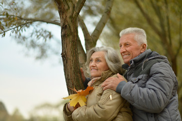 Happy senior couple near river