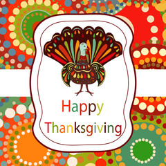 Thanksgiving day Beautiful colorful ethnic turkey bird label bri