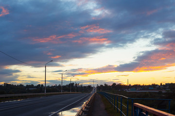 Fototapeta na wymiar on the road in sunset
