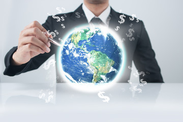 businessman  pressing modern buttons. Elements of this image furnished by nasa