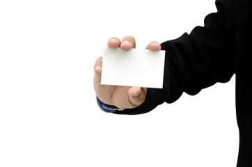 Close up business man holding bank business cards