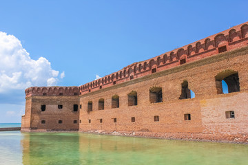 The walls of Historic Fort Jefferson in the Dry Tortugas National Park, Florida, United States. Dry Tortugas is one of the United States' most remote national parks.