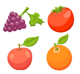 Icon Set. Tomato, Apple, Orange, Grape