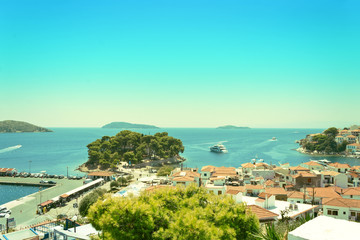 Obraz premium View from above of Skiathos town. Skiathos island