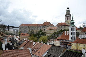 Architecture from Cesky Krumlov with grey sky