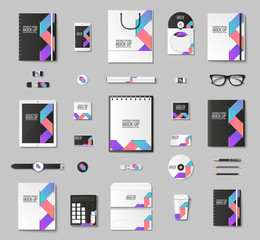 Corporate identity template set. Business stationery mock-up with logo. Branding design. Notebook, card, catalog, pen, pencil, badge, tablet pc mobile phone letterhead