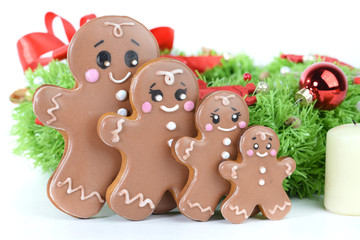 Fototapeta premium christmas background with Gingerbread cookie, close-up, shallow