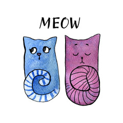 Cartoon and funny watercolor cats